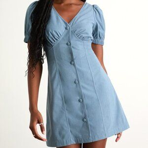 Lulus Adored Cutie Light Blue Corduroy Button-front Mini Dress - Size M